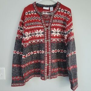 Croft And Barrow Red Nordic Fair Isle Cardigan Women's Size XL Cabincore Winter